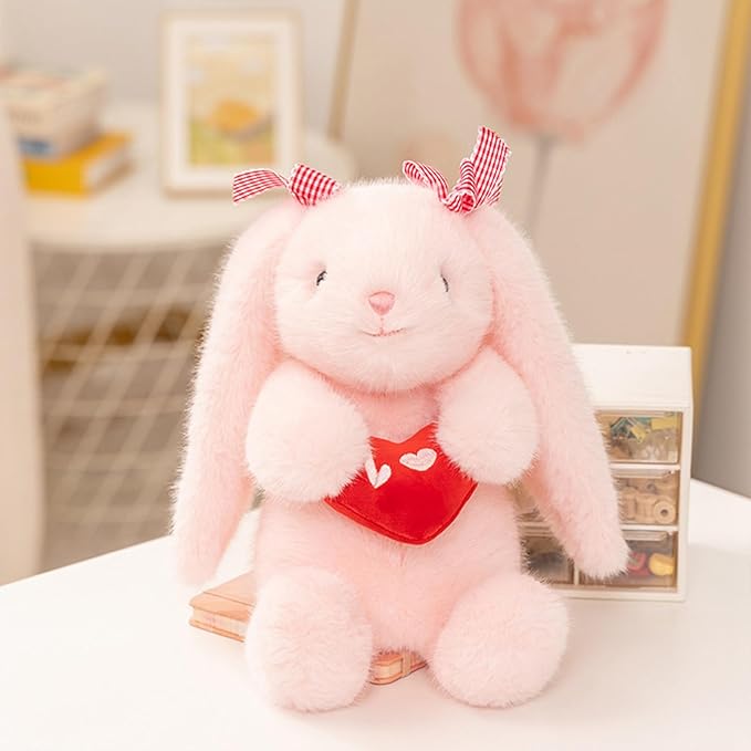 PEACH CAT Love Bunny Stuffed Animals Holds Red Heart 8" Cute Rabbit Plushies Soft Plush Toys Romantic Sweet Gifts for Girlfriends Kids Pink