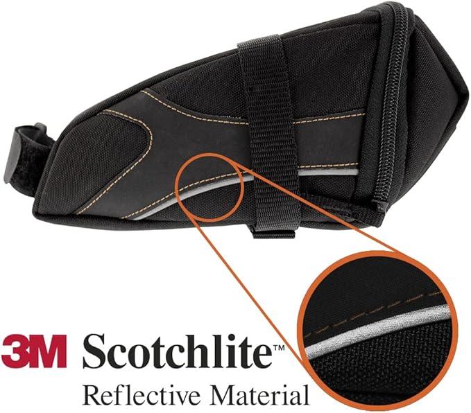 BV Strap-On Bike Bag with Reflective Material - Capacious Saddle Bag with Seperate Divider for Small Items & Room for All Your Essentials - Bike Pouch with Taillight Hanger for Maximum Safety