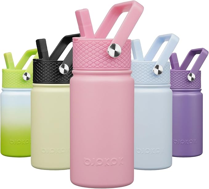 BJPKPK Insulated Water Bottle with Straw Lid, 15oz Cute Water Bottles, Stainless Steel Metal Thermo, Reusable BPA Free Leak Proof Tumblers, Cups,Pink