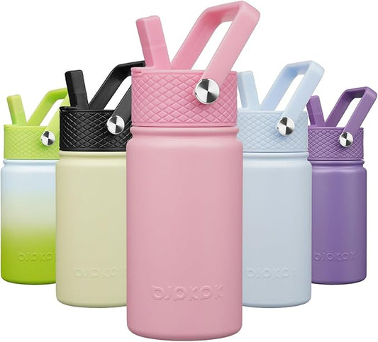 BJPKPK Insulated Water Bottle with Straw Lid, 15oz Cute Water Bottles, Stainless Steel Metal Thermo, Reusable BPA Free Leak Proof Tumblers, Cups,Pink
