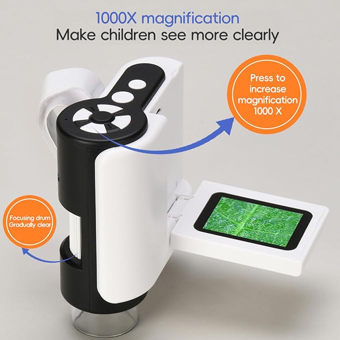 Microscope for Kids - 1000X Portable Handheld Kids Mini Microscope | Telescope with Photo and Video Educational Science Toys | Age 3 4 5 6 7 8 9 10 11 12 Years Old Kids Christmas Birthday Gift