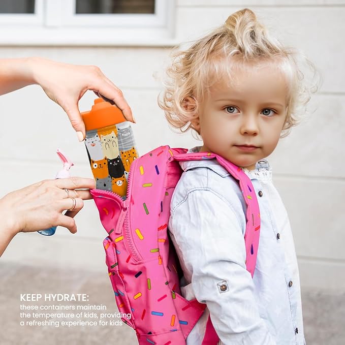 Cat Water Bottle - Kids Water Bottle with Straw Lid - 12 Oz Insulated Stainless Steel Water Bottles for Kid Boys Girl - Travel Cup for School Sports