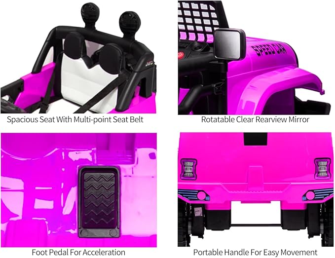 12V Ride On Car, Electric Car for Kids, 12V Ride on Toys, Kids Cars with 3 Speeds Adjustable w/Bluetooth, Parent Remote Control, Spring Suspension, AUX Port-Pink