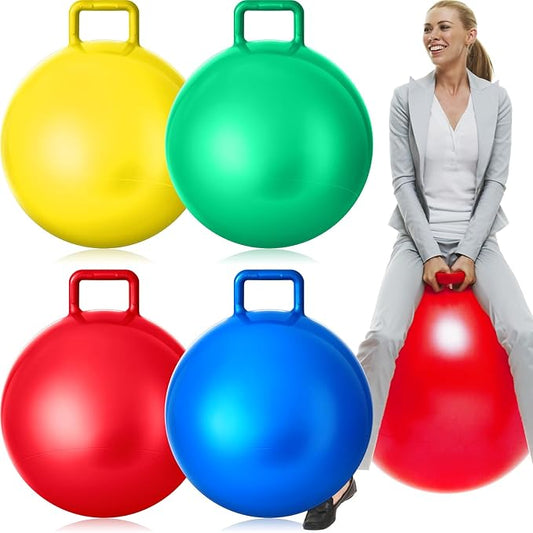 Lewtemi 4 Pcs 31 Inch Hopper Ball Carnival Outdoor Games Jumping Hopping Inflatable Bouncing Ball with Handle and Air Pump for Adult Sport Exercise