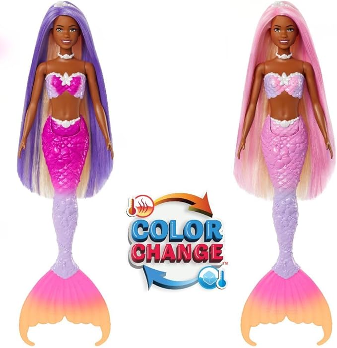 Barbie Mermaid Doll, “Brooklyn” with Pink Hair, Styling Accessories, Pet Dolphin and Water-Activated Color Change Feature, HRP98