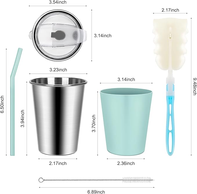 12 Pack Kids Cups Spill Proof, 12oz Stainless Steel Sippy Cup with Straws and Lids, Water Tumbler with Colorful Silicone Sleeves for Kdis and Adults