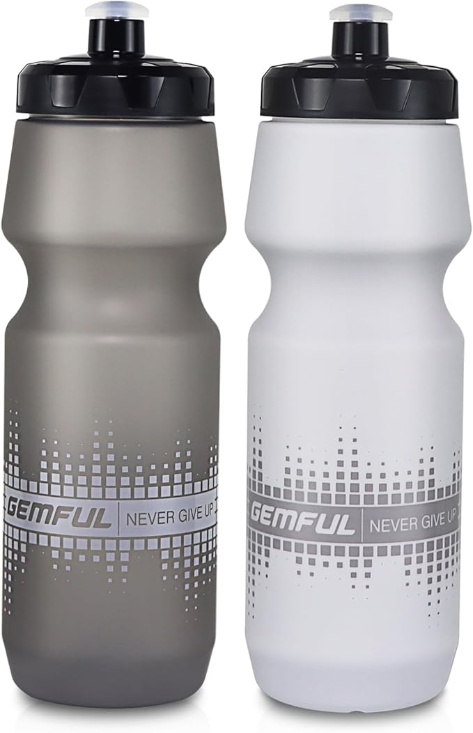 GEMFUL 2 Pack Bike Water Bottles 24oz MTB Cycling Squeeze Bottle BPA-Free Leak-Proof 750ml for Mountain Biking Trail Riding Commuting (Grey+White)