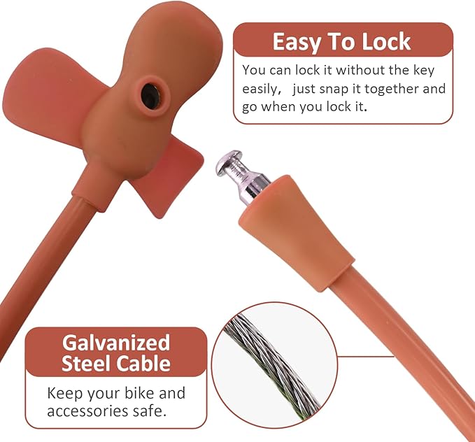 Bike Cable Lock with Keys,Silicone Covered Kids Cable Lock Cartoon Lock,2 Feet Lock for Bike,Door,Skateboard,Helmet and More (Brown, Large)
