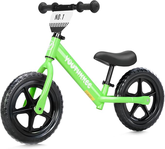 12 Inch Toddler Balance Bike for 1-3 Year Olds, No-Pedal Bike with Tool-Free Adjustable Seat, Quick Assembly, Gift for 1-3 Year Old Boys & Girls with Customizable Plate