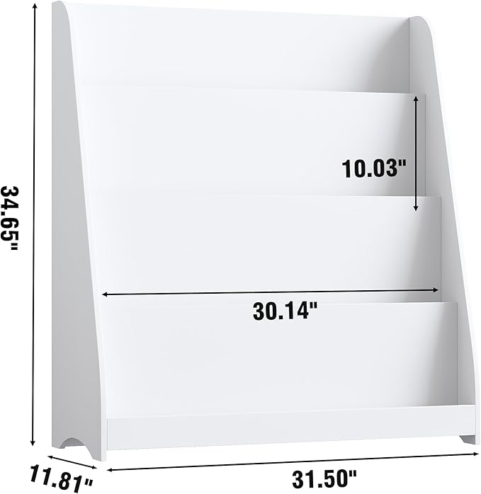 4 Tier Kids Bookshelf and Toy Storage Organizer, Child-Friendly Height & Stable Triangle Design, Toddler Book Shelf for Kids Room, Playroom, Bedroom, Classroom, Nursery, School, White