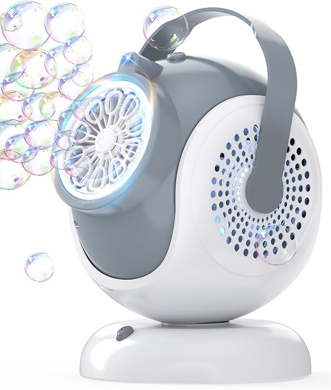 Rechargeable Bubble Machine, Automatic 360° Rotation, 75° Adjustment Bubbles Blower with 10 Large Holes Wands for Kids, Toddlers Outdoor Play, Wedding, Birthday Party, Gifts Toys for Boys, Girls