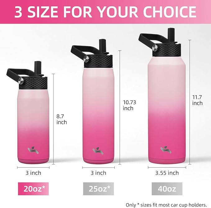 20oz Insulated Stainless Steel Water Bottle with Straw and 3 Lids, BPA-Free Sports Water Bottle,travel water bottle,Cherry Blossom