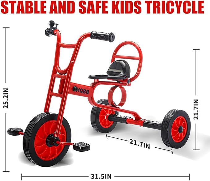Kids Tricycle for Ages 3+, Preschool Daycare Playground Kids Balance Bike, Home Toddler Trike with Bell and Rubber Wheels, Boys and Girls Indoor/Outdoor Play Equipment