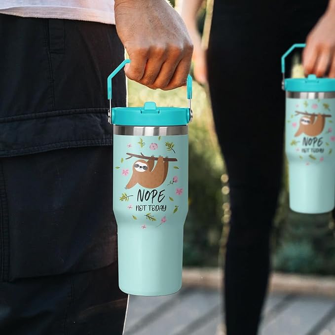 30 oz Sloth Flip Tumbler with lid and Straw,Sloth CoffeeTravel Mug Cup Water Botter,Sloth Gifts for Women,Sloth Stuff Decor Accessories