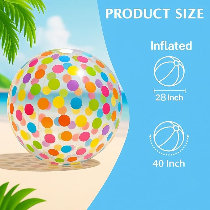 GiftExpress 40" Polka Dot Beach Ball - Giant Transparent Inflatable Ball for Swimming Pool Party - Summer Outdoor Water Toy & Decoration