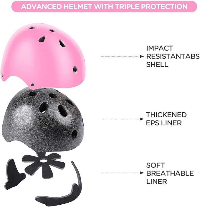 Adjustable Kids Helmet with Knee Pad, Elbow Pads & Wrist Guards - Toddler Bike Helmets for Ages 3-5, 5-8, 8-14 Years - Perfect for Skating, Biking, Cycling, and Skateboard - for Boys and Girls