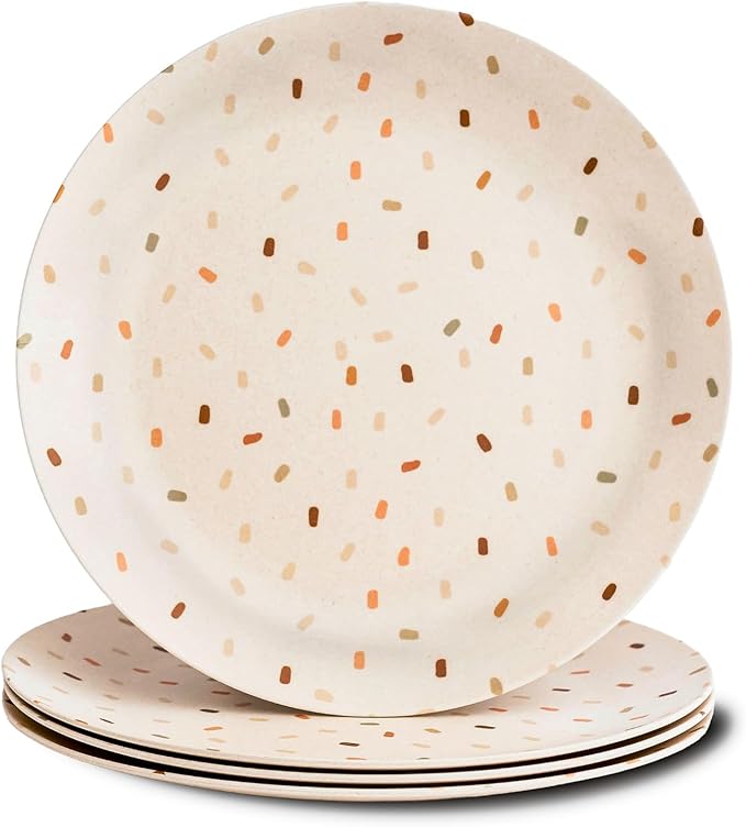 Nook Theory 4 Pack Reusable Bamboo Plates - Non-Toxic Toddler and Kids Plate, Dishwasher Safe, Not Microwavable Dinnerware (Confetti 10")