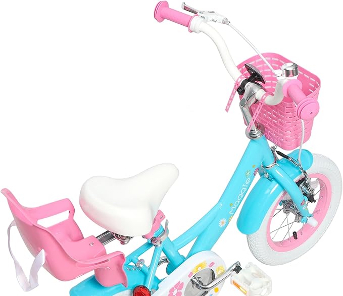 Glerc Maggie Girls Bike, 12-20 Inch Kids Bike for 2-13 Years Old Children, Princess Style Kids Bicycle with Doll-Seat & Basket & Training Wheels, Multiple Colors