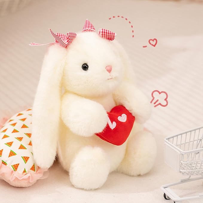 PEACH CAT Love Bunny Stuffed Animals Holds Red Heart 8" Cute Rabbit Plushies Soft Plush Toys Romantic Sweet Gifts for Girlfriends Kids White