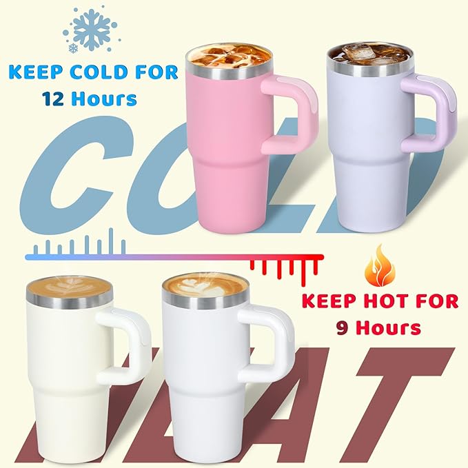 Cosictic 14 Oz Tumbler with Handle and Straw for Kids, Stainless Steel Double Wall Vacuum Insulated Cup for Children, 14 Oz Cups for Kids (Purple, Pink)