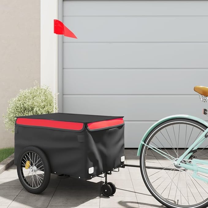 Bike Cargo Trailer, Bicycle Cart Bike Wagon Trailer, Bike Luggage Carrier, Loading Bike Storage Cart, Black and Red, Maximum Load Capacity: 66.1 lb,-436