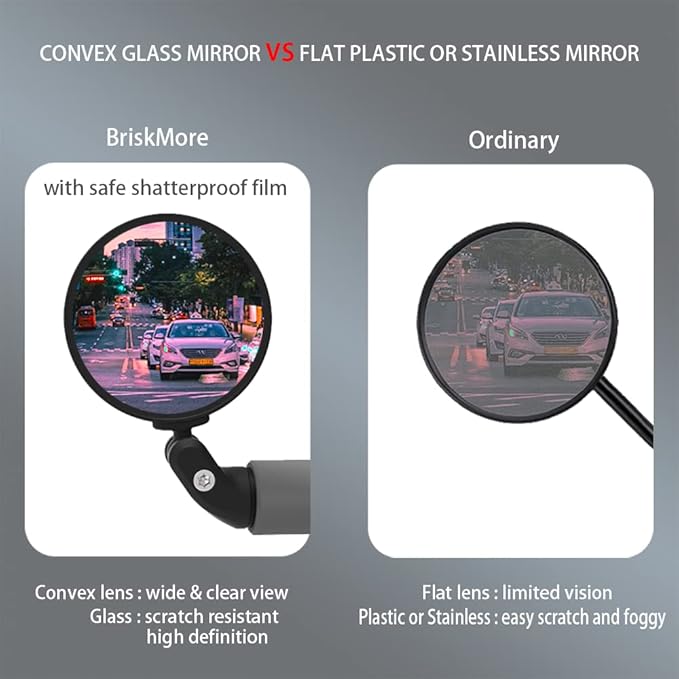Bike Mirrors,Bike Bar End Mirror, HD Glass Convex Lens Bicycle Rearview Mirror, Safe Cycling Rearview Mirror, Easy to Install