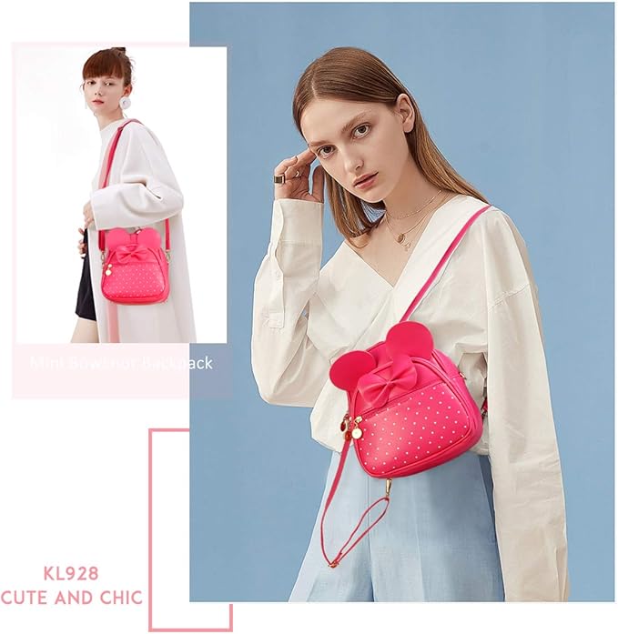KL928 Girls Mini Backpack Bowknot Polka Dot Cute Small Daypacks Convertible Shoulder Bag Purse for Women