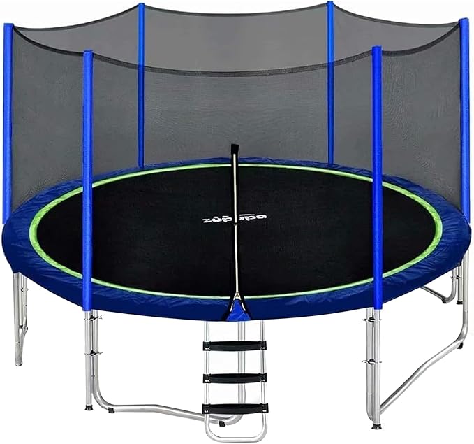 Zupapa No-Gap Design 16 15 14 12 10FT Trampoline with Safety Enclosure Net and Non-Slip Ladder 10-Year Quality Assurance Perfect for Kids Family Outdoor Backyard Fun