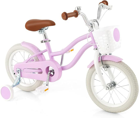 HONEY JOY Kids Bike, 12 14 16 18 20 Inch Toddler Bikes w/Training Wheels, Handbrake & Coaster Brake, Fully Enclosed Chain, Adjustable Handlebar & Seat, Kids Bicycle w/Basket, Girls Boys Bike 3-8