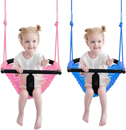 2 -in- 1 Toddler Swing. Swing Seat for Kids with Adjustable Ropes, for Kids Heavy Duty Rope Play Secure Children Swings Set, for Outdoor Indoor, (Blue+Pink)