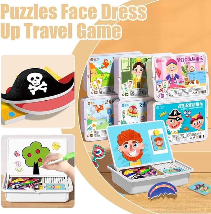 Magnetic Face Dress-Up Puzzle Book for Kids – Double-Sided Preschool Educational Travel Toy, Enhances Creativity & Learning, Portable & Easy Storage, Fun Tabletop Game for Toddlers 3-6