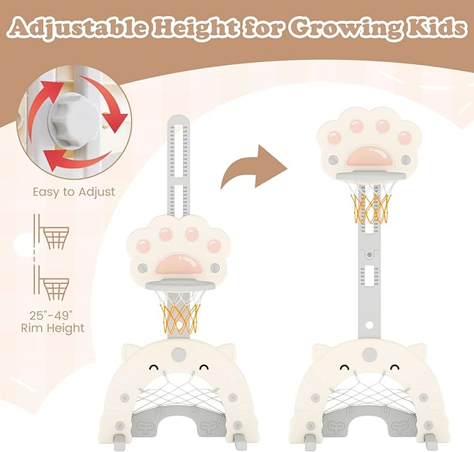 Costzon 3 in 1 Toddler Basketball Hoop, Height Adjustable Kids Sports Center w/Foldable Basketball, Soccer & Golf Game, Indoor Outdoor Activity Playset w/Foldable Rim, Gift for Children Baby Infant