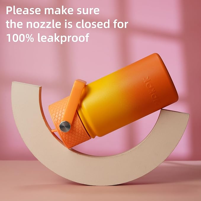 BJPKPK Insulated Water Bottle with Straw Lid, 15oz Cute Water Bottles, Stainless Steel Metal Thermo, Reusable BPA Free Leak Proof Tumblers, Cups,Sunset Orange