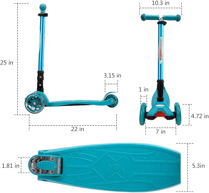 ChromeWheels Foldable Scooters for Kids, Deluxe Kick Scooter 4 Adjustable Height 132lbs Weight Limit 3 Wheel, Lean to Steer LED Light Up Wheels, Best Gifts for Girls Boys Age 3-12 Year Old