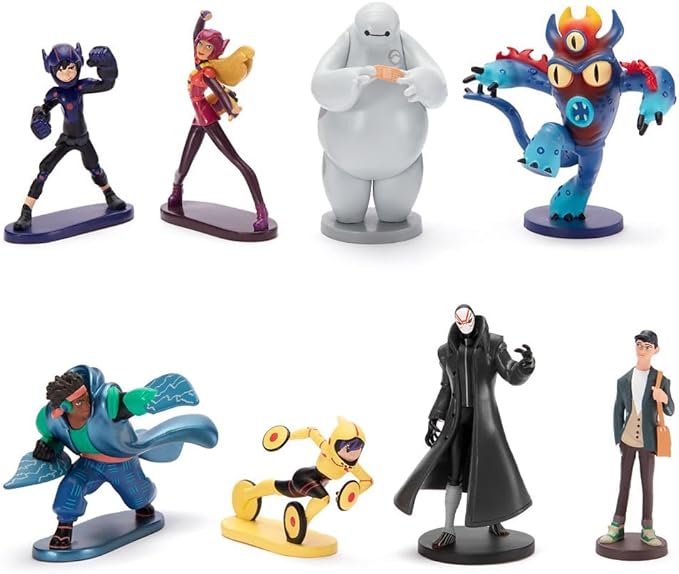 Disney Store Official Big Hero 6 Figure Set - 8 Fully Sculpted Disney Figures Including Hiro, Baymax, GoGo, Honey Lemon, Wasabi, Fred, Tadashi & Yokai in a Double-Tiered Box with Scenic Backgrounds