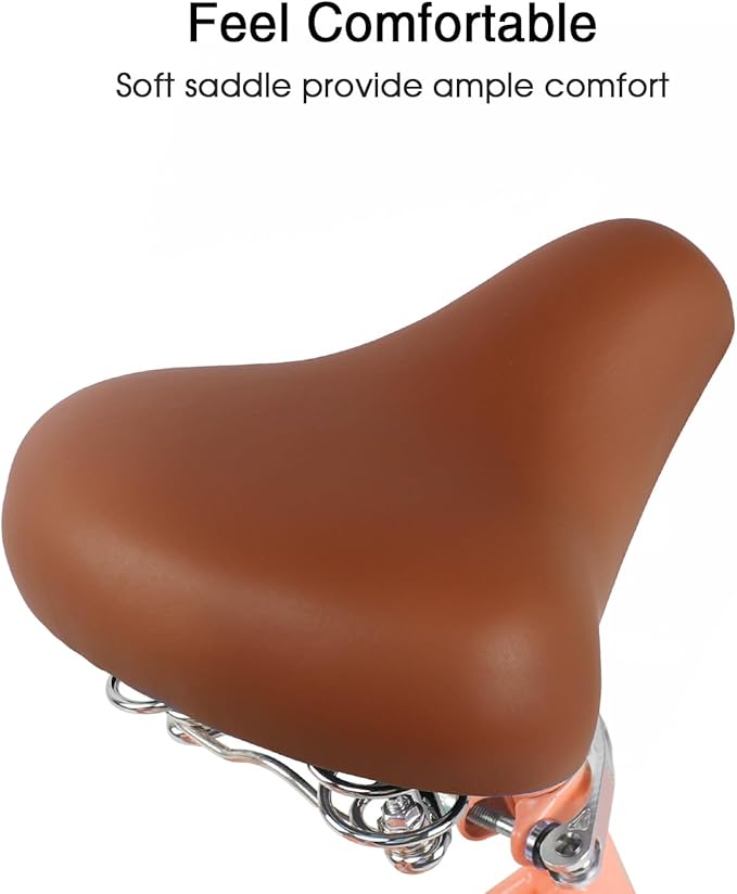 Glerc 20 24 26 Inch Beach Cruiser Bike, 6-Speed Hybrid City Bicycle for Girls Youth and Over 6 Years Old, Missy Bike with Wicker Basket & Lightweight, Multiple Colors