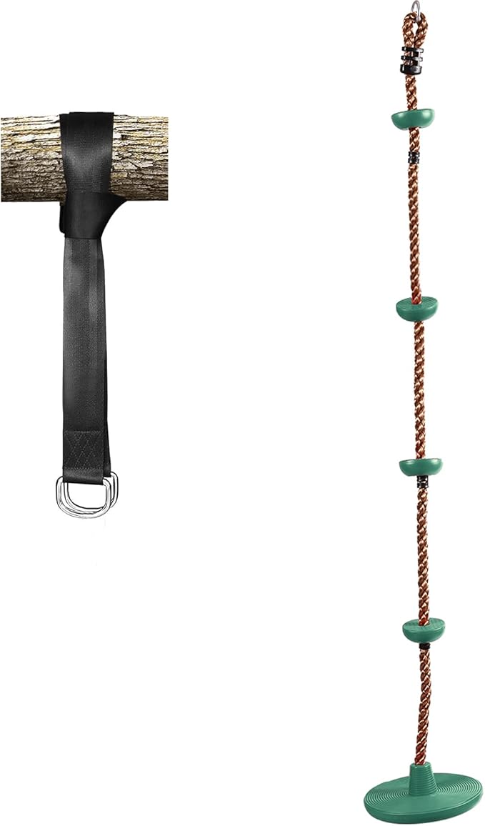 REDCAMP Climbing Rope Swings for Trees, Heavy Duty Plastic Disc Swing Seat for Kids and Adults with Hanging Strap and Snap Hooks, Green