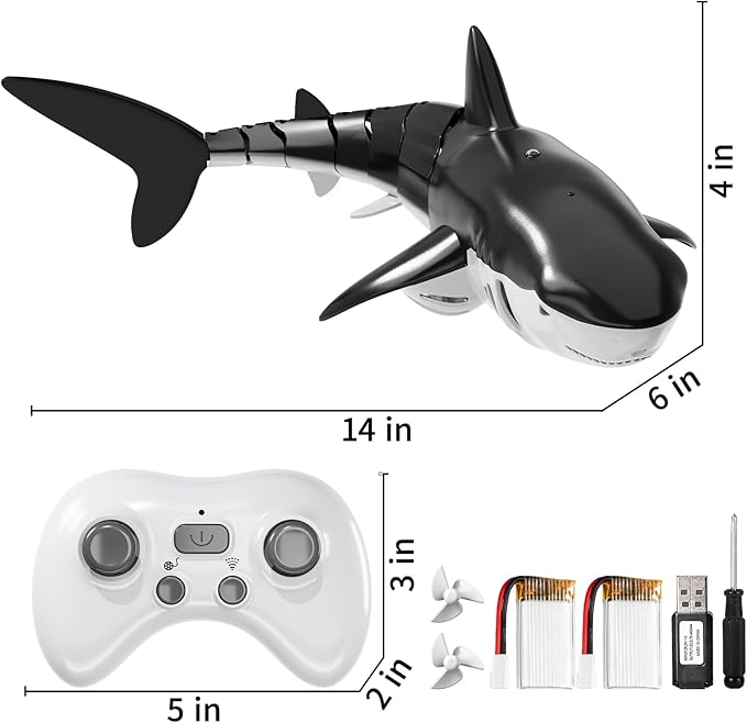 2.4Ghz Remote Control Shark Toys for Kids 3 4 5 6 7 Years Old, 1:18 Scale High Simulation Shark for Pool, Bath Toys for Toddlers, Electronic RC Sea Animal, Outdoor Water Gifts