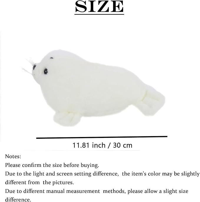 Seal Plush Stuffed Animal White Cute Toy Pillow Kawaii Doll for Kids, 11.8 inch