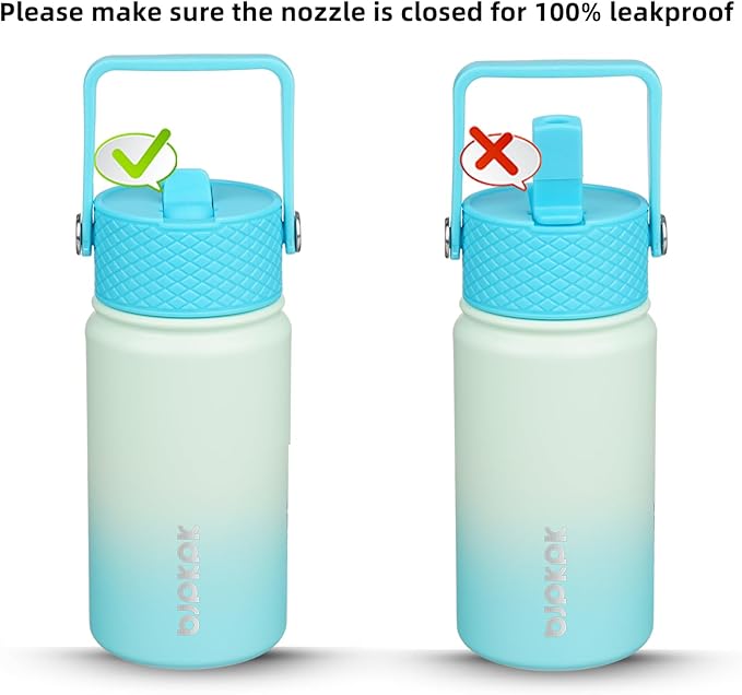 BJPKPK Insulated Water Bottle with Straw Lid, 15 oz Stainless Steel Metal Water Bottles, Reusable Leak Proof BPA Free Thermo, Flask, Cups - Mint
