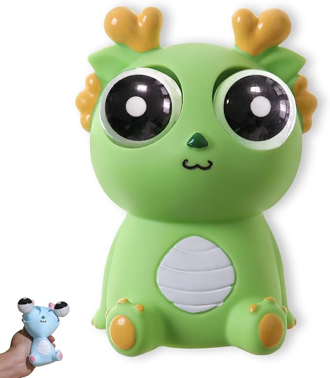 Pop-Out Eye Dragon Squeeze Toy - Stress Relief Sensory Squishy for Adults, Funny Anti-Stress Ball, Ideal Anxiety Toy for Party Favors and Gifts (Green)
