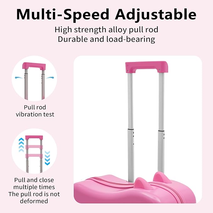 18" Children's Ride On Trolley , Ride-on Travel Suitcase, Cute Ear Toddler Carry on Luggage with Spinner Wheels, Children Rolling Trolly Luggage, Unisex Boys Girls Travel Suitcase With Lock (18“ Pink)