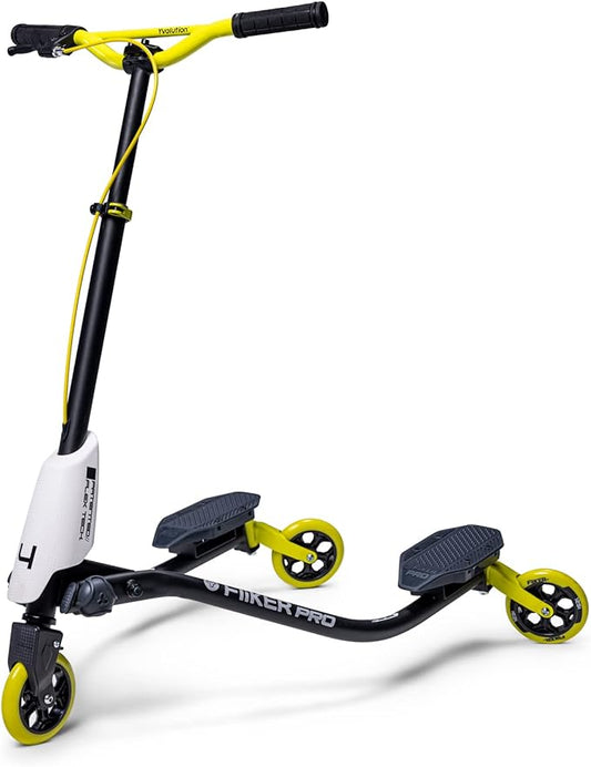 Yvolution Fliker Kids Drift Scooter, Adjustable Handlebar in 3 Heights, 3 Wheels, for Boys and Girls Age 7+ Years Old, Max User Weight 220lbs/100kg