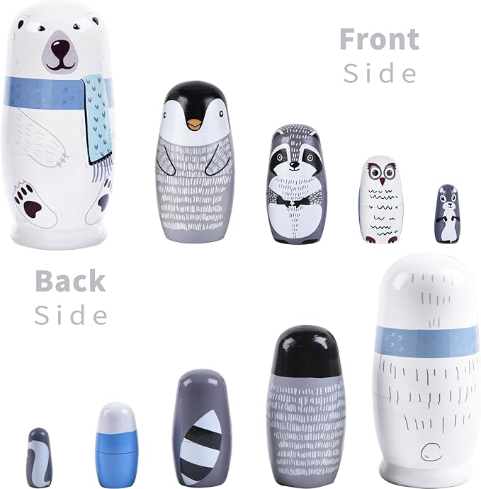 Nesting Dolls, Nesting Easter Eggs Toys, Wooden Handmade Matryoshka Dolls for Kids Birthday or Home Decoration (Polar Bear)