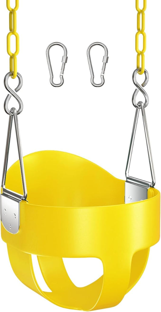 AGPTEK High Back Full Bucket Toddler Swing Seat Infant Swing with Yellow Coated Swing Chains and Carabiners Baby Swing Outdoor for Easy Install(Yellow)