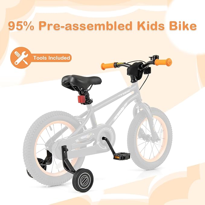 BABY JOY Outer Space Kids Bike, 14 16 18 Inch Sport Bicycle for 3-8 Years Old w/Adjustable Saddle, Training Wheels, Widened Tyre, Handbrake & Coaster Brake, 95% Pre-Assembled Girls Boys Bike