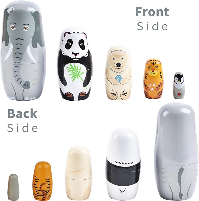 Nesting Dolls, Nesting Easter Eggs Toys, Wooden Handmade Matryoshka Dolls for Kids Birthday or Home Decoration (Elephant)