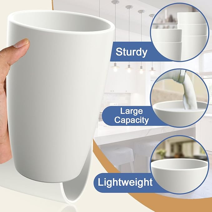 Drinking Glasses 20 OZ Tumbler Large Cups Wheat Straw Cups Set of 6 | Alternatives to Plastic Tumbler Dishwasher Safe Water Glasses Drinking Cup Reusable Cups for Kitchen - White