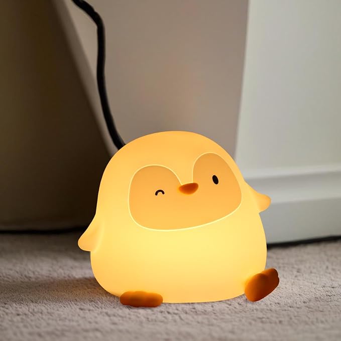Penguin Silicone Night Light for Kids - Squishy LED Lamp with Soft Touch, USB Rechargeable & Long Battery - Cute Winter Animal Decor for Nursery & Gifts