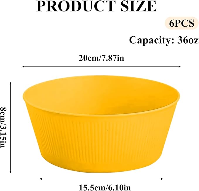 Old Tjikko Snack Bowls,Set of 6 Rice Bowls,100% BPA-Free Wheat Straw Fiber Snack Bowls,Eco-friendly Safe Kitchen Bowl for Children Adult Support Microwave (36oz-6pcs)